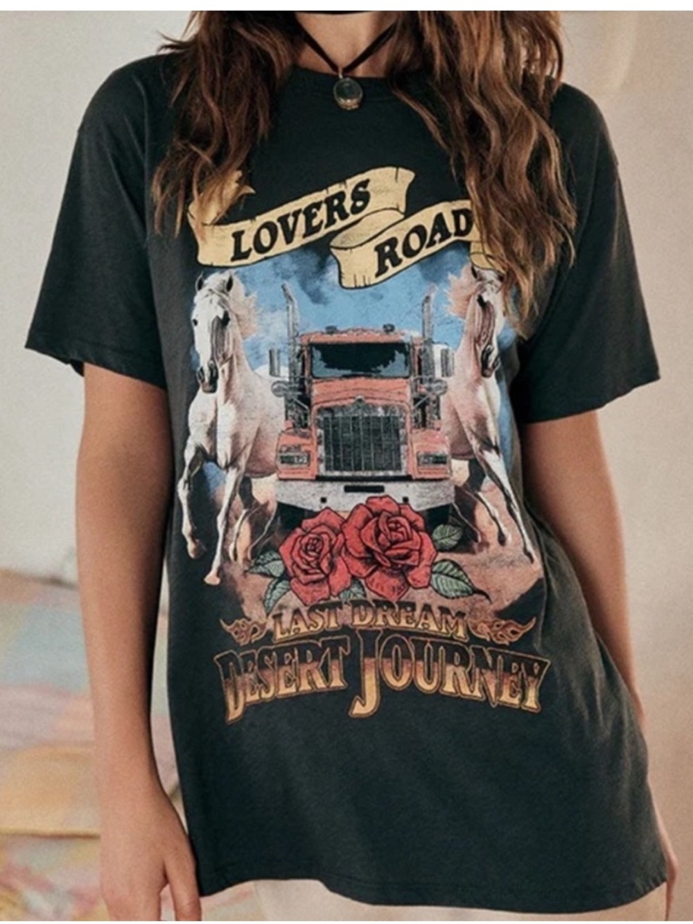 Spell Lovers Road Biker Tee in Charcoal